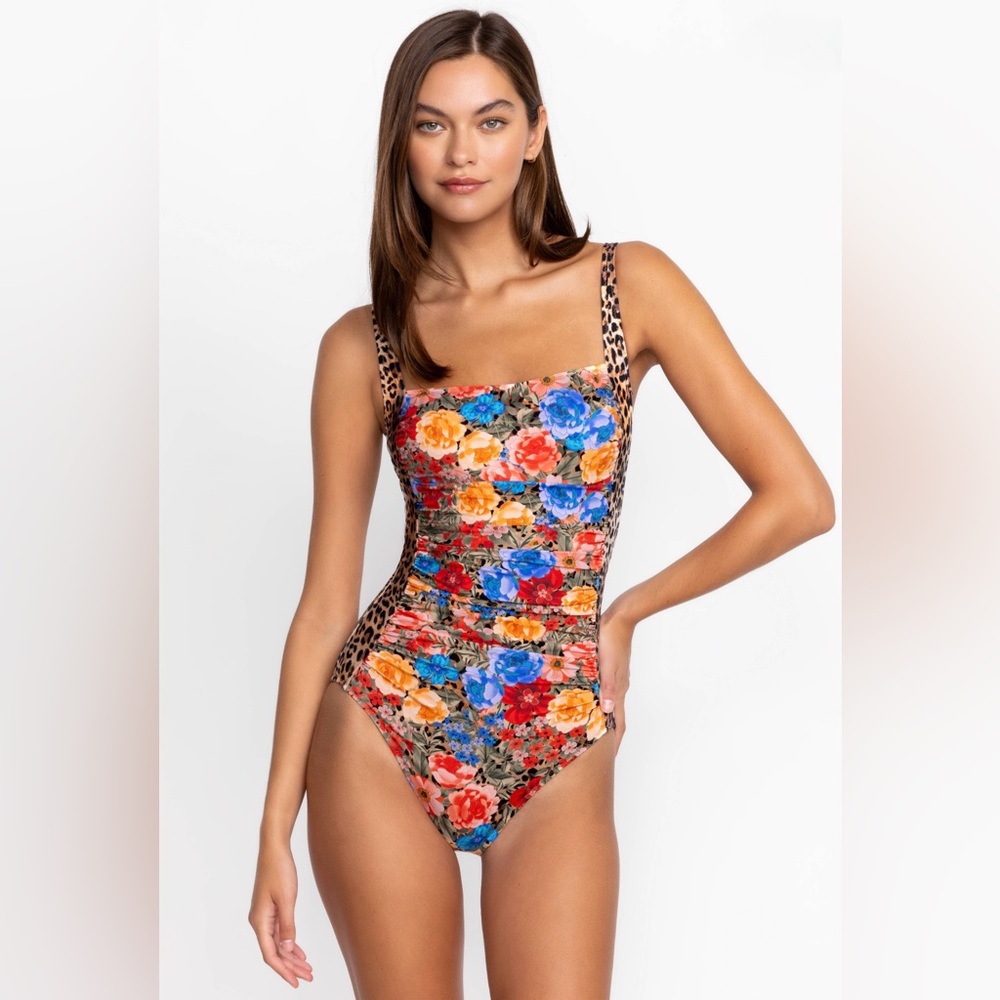 Johnny Was Womens Cheetah Ruched One-Piece Swimsuit - Size XS